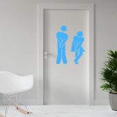 Sıkışmış Kadın Erkek Espirili WC Silüeti Dekoratif Kapı Sticker, Çıkartma - 5