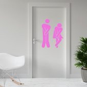 Sıkışmış Kadın Erkek Espirili WC Silüeti Dekoratif Kapı Sticker, Çıkartma - 6