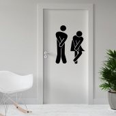 Sıkışmış Kadın Erkek Espirili WC Silüeti Dekoratif Kapı Sticker, Çıkartma - 8