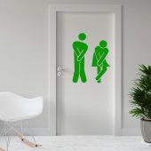 Sıkışmış Kadın Erkek Espirili WC Silüeti Dekoratif Kapı Sticker, Çıkartma - 10