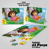Asil Hobi Kaşif Dora - Çizgi Film Yapboz- Ayak Destekli Çerçeveli 42 Parça Puzzle - 1