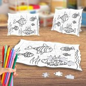 Denizde Yüzen Balıklar Boyama Puzzle Tablo Çocuk Eğitici Yapboz - 1