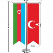 Azerbaycan Bayrağı ve Türkiye - Kırlangıç - Saten T direk 2li Masa Bayrağı - 2