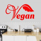 Vegan Yazılı Yaprak Silüet Dekoratif Duvar Sticker, Çıkartma, Etiket - 4