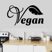 Vegan Yazılı Yaprak Silüet Dekoratif Duvar Sticker, Çıkartma, Etiket - 8