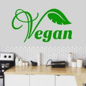 Vegan Yazılı Yaprak Silüet Dekoratif Duvar Sticker, Çıkartma, Etiket - 10