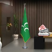 Yeşil Üç Hilal Sancak Bayrak -Ofis -Makam-Toplantı Odaları -Direkli -Saçaklı Makam Bayrağı - 1