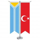Tuva Cumhuriyeti, Tıva Bayrağı ve Türkiye - Kırlangıç - Saten T direk 2li Masa Bayrağı - 1