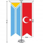Tuva Cumhuriyeti, Tıva Bayrağı ve Türkiye - Kırlangıç - Saten T direk 2li Masa Bayrağı - 2