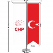 Beyaz Cumhuriyet Halk Partisi (CHP) Bayrağı ve Türkiye - Kırlangıç -Saten T direk 2li Masa Bayrağı - 2