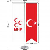 Beyaz Milliyetçi Hareket Partisi (MHP) Bayrağı ve Türkiye - Kırlangıç-Saten T direk 2li Masa Bayrağı - 2