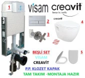 VİSAM-CREAVİT TP325 - ŞİMPA KAPAK - GÖMME REZERVUAR ASMA KLOZET SETİ 5 Lİ - 2