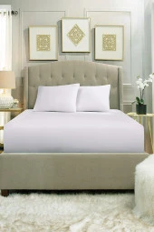 Çift Kişilik %100 Pamuklu Penye Lastikli Çarşaf | Beyaz - 2