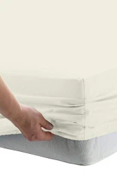 Çift Kişilik %100 Pamuklu Penye Lastikli Çarşaf | Beyaz - 4