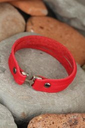 Kırmızı Renk Deri Erkek Bileklik - 2