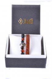 JTKB19016 JANTİ 2 Lİ KOMBİN DOĞAL TAŞ ve DERİ BİLEKLİK MİĞFER FİGÜRLÜ - 4