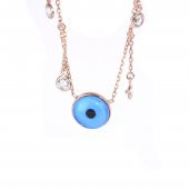 925 Ayar Gümüş Taş Sallantılı Nazar Boncuk Kolye - 2