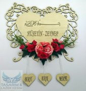 Kalp Desenli Ahşap Kapı Süsü - 1