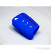 Skoda Fabia Octavia Superb Rapid Silikon Anahtar Kılıfı Mavi thumbnail 2