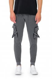 Karinmoda  Erkek Eşofman Altı Gri Baskılı Lastikli Paça - 4