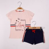 Toontoy Kız Çocuk Love Baskılı Şortlu Takım - 1