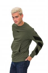 Karinmoda Erkek Baskılı Sweatshirt, Kanguru Cepli Haki - 2