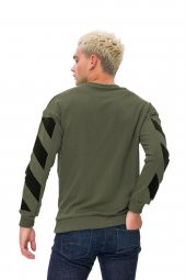 Karinmoda Erkek Baskılı Sweatshirt, Kanguru Cepli Haki - 3