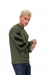 Karinmoda Erkek Baskılı Sweatshirt, Kanguru Cepli Haki - 5