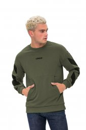 Karinmoda Erkek Baskılı Sweatshirt, Kanguru Cepli Haki - 6
