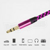 Diwu AUX Stereo 3.5mm Data Ses Örgü Kablo Pembe - 5