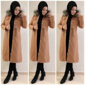 9029 k20 camel renk içi kürklü parka - 1