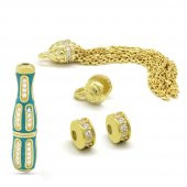 925 Ayar Gümüş Mineli - Beyaz Zirkon Taşlı İmame-Püskül Seti (M-1) - 1