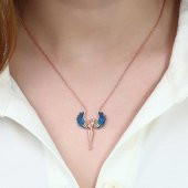 Zirkon Taşlı Kanatlı Çift Melek 925 Ayar Gümüş Kolye - 2