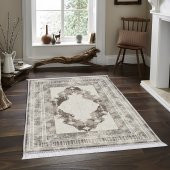 Ahsen Halı PVC Deri Taban Kaydırmaz Kahve Renk Göbekli Halı - 1