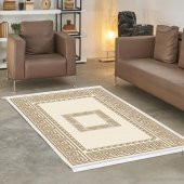 Ahsen Halı PVC Deri Taban Kaydırmaz Versace Desen Krem Halı - 1