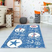 Ahsen Halı PVC Deri Kaydırmaz Taban Erkek Denizcili Çocuk Halısı 100x160 - 1