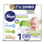 Sleepy Natural Bebek Bezi 1 Beden Yenidoğan 4X2li Jumbo 320 Adet - 1