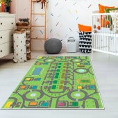 Ahsen Halı PVC Deri Kaydırmaz Taban Araba-Yollu Erkek Çocuk-Halısı - 1