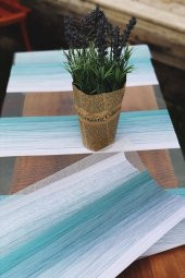 Mavi Dalgalı Modern Lazer Kesim Runner - 1