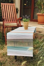 Mavi Dalgalı Modern Lazer Kesim Runner - 2