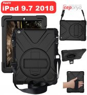 Apple iPad 9.7 2018 Boyun Askılı Stantlı Darbeye Dayanıklı Kılıf - 1