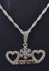 Aşkım Yazılı Gümüş Kolye  Kalpli Kolye - 2