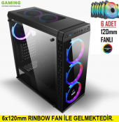 Gametech GT-001 6x120mm Rainbow Fanlı Tempered Glass Gaming Oyuncu Bilgisayar Kasası PSU Yok - 2