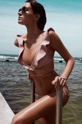 Ewa Angel Fırfırlı Çizgili Bikini Takım - 1
