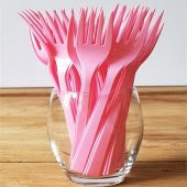 ROLL-UP PEMBE PLASTİK ÇATAL 18 cm-25 Adet - 1
