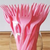 ROLL-UP PEMBE PLASTİK ÇATAL 18 cm-25 Adet - 2