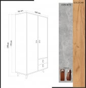 My Mob Betong Plus Suwon 2 Kapaklı 2 Çekmeceli Gardırop - Meşe Gri - 4