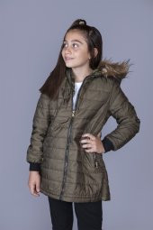 Toontoy Kız Çocuk Kapşonu Peluş Detaylı Mont - 2