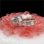 Çizgi Desenli Çift Gümüş Alyans Yüzük - 1