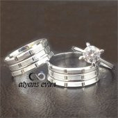 Çizgi Desenli Çift Gümüş Alyans Yüzük - 2